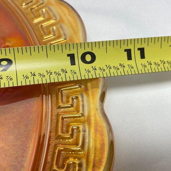 Imperial Carnival Glass Marigold Plate With Sunflower Design & Scalloped Edge - Picture 10 of 10